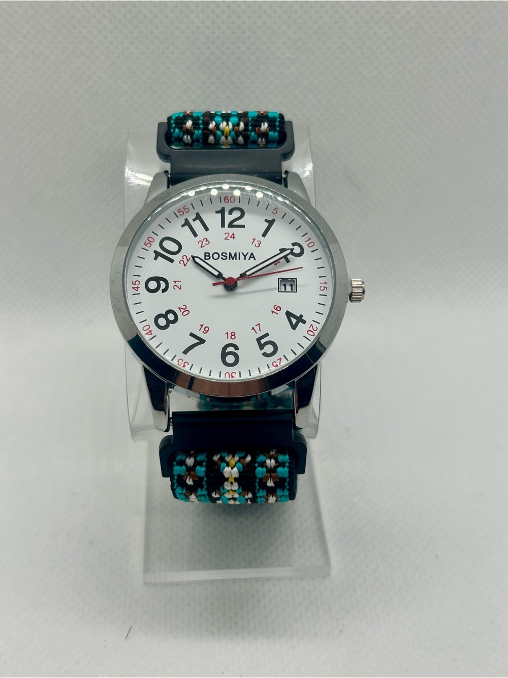 BOSMIYA Field Style Quartz Watch White Dial Woven Pattern Strap